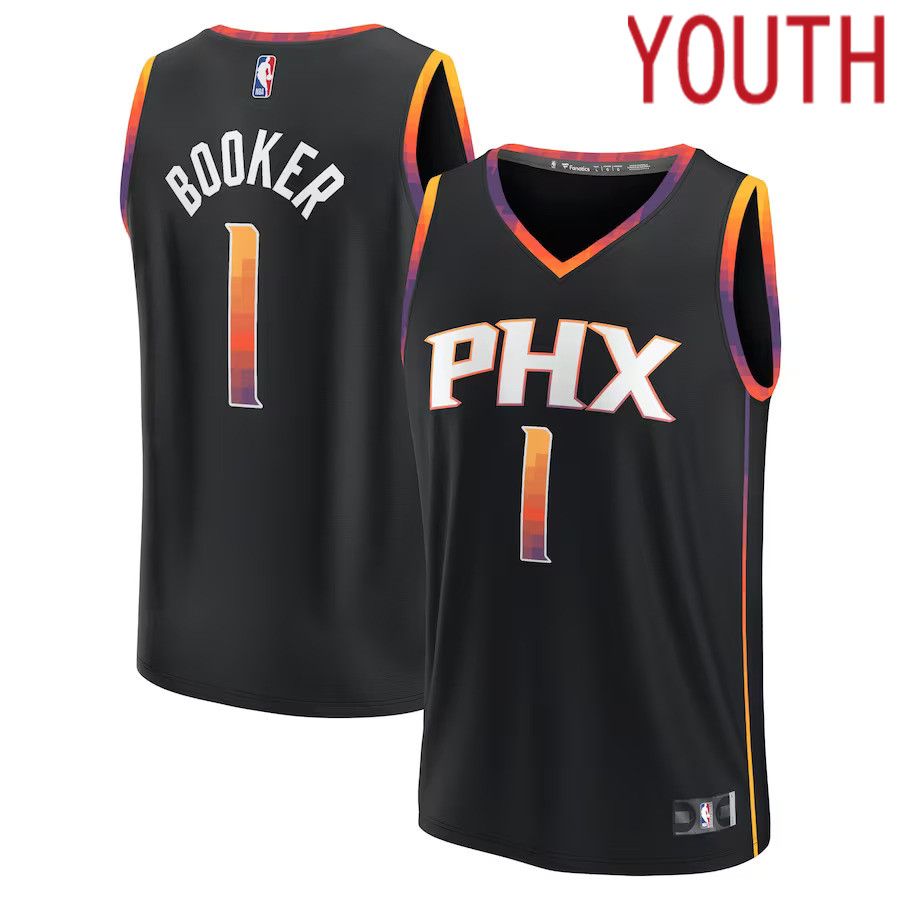 Youth Phoenix Suns 1 Devin Booker Fanatics Branded Black Fast Break Player NBA Jersey